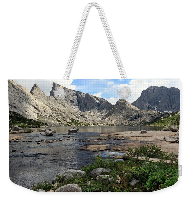 Wyoming Weekender Tote Bag featuring the photograph Deep Lake and Temple Mountains by Brett Pelletier