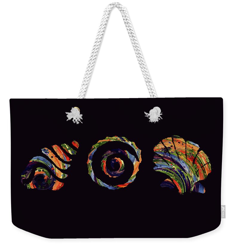 Abstract Weekender Tote Bag featuring the digital art Deep Sea Shell Trio by Deborah Smith