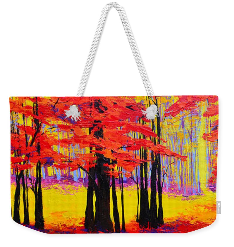Deep Within - Enchanted Forest Collection - Modern Impressionist Landscape Art - Palette Knife Weekender Tote Bag featuring the painting Deep Within - Enchanted Forest Collection - Modern Impressionist Landscape Art - Palette knife by Patricia Awapara