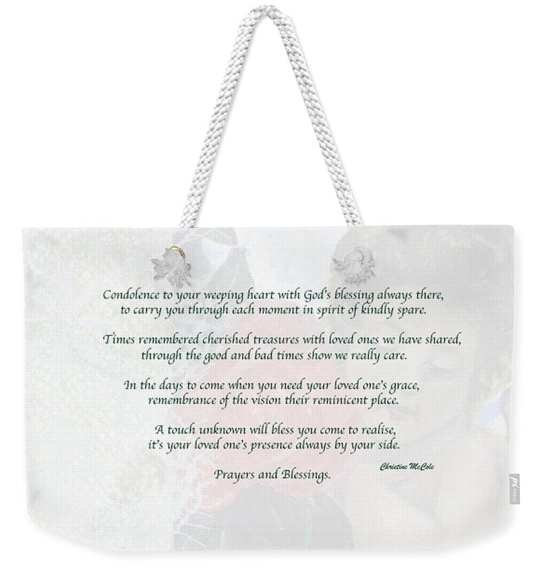 Greeting Cards Weekender Tote Bag featuring the painting Deepest Sympathy Angel Rose B by Christine McCole