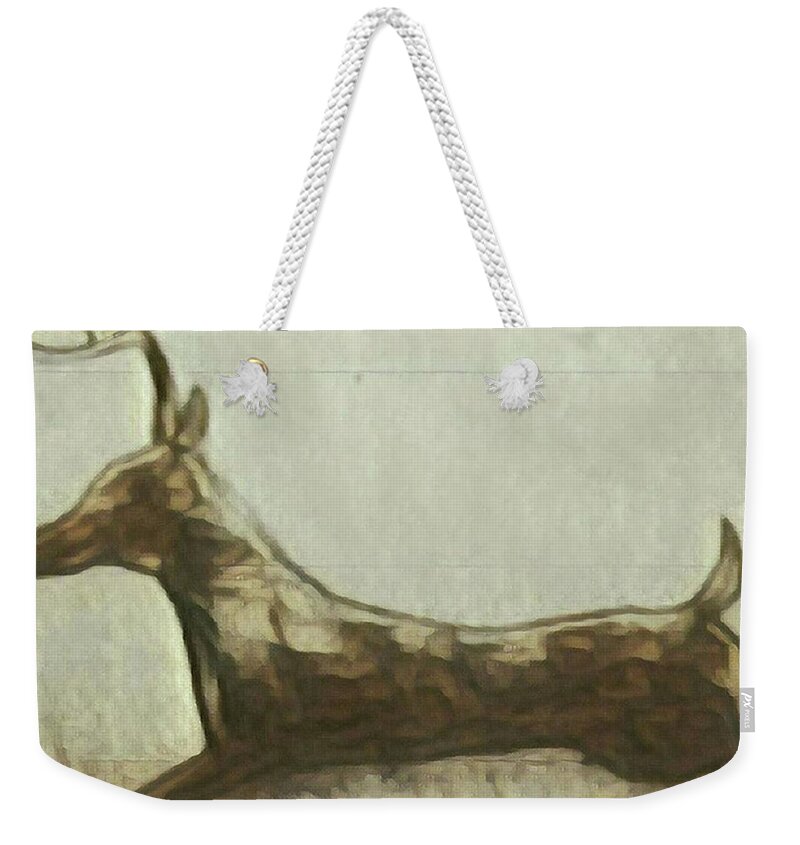 Moving Forward On Your Path. Being Kind And Gentle With Ourselves Weekender Tote Bag featuring the painting Deer Energy by Margaret Welsh Willowsilk