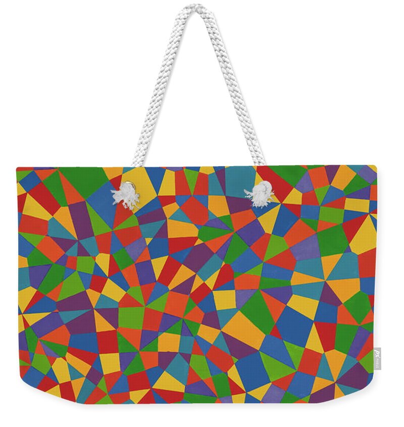 Abstract Weekender Tote Bag featuring the painting Delaunay Triptych Panel 2 by Janet Hansen