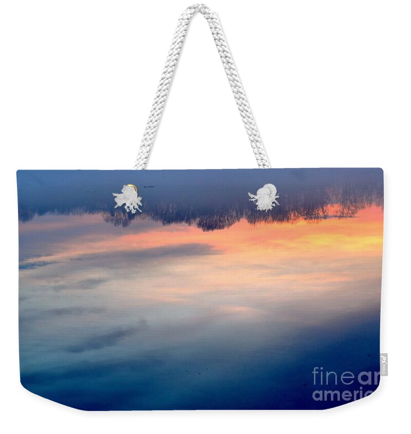 Delaware Weekender Tote Bag featuring the photograph Delaware River Abstract Reflections Foggy Sunrise Nature Art by Robyn King