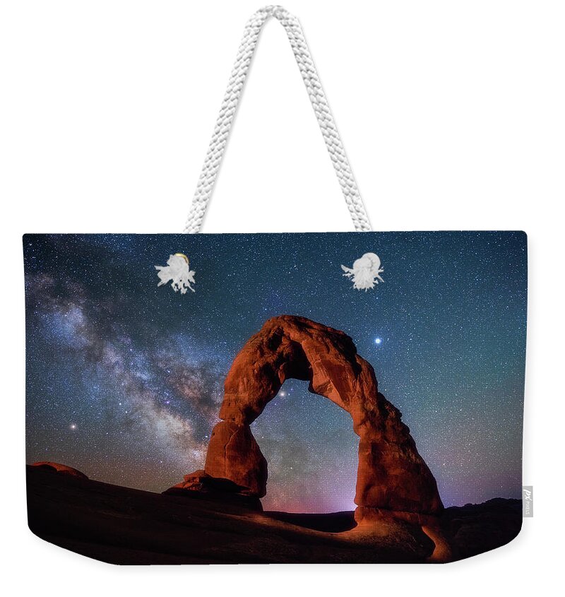 Delicate Arch Weekender Tote Bag featuring the photograph Delicate Alignment by Darren White