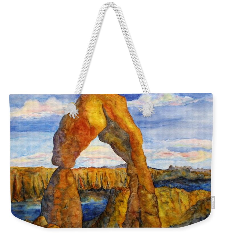 Moab Weekender Tote Bag featuring the painting Delicate Arch by Patricia Beebe