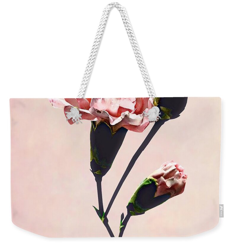 Carnation Weekender Tote Bag featuring the photograph Delicate Carnation Wtih Buds by Susan Savad