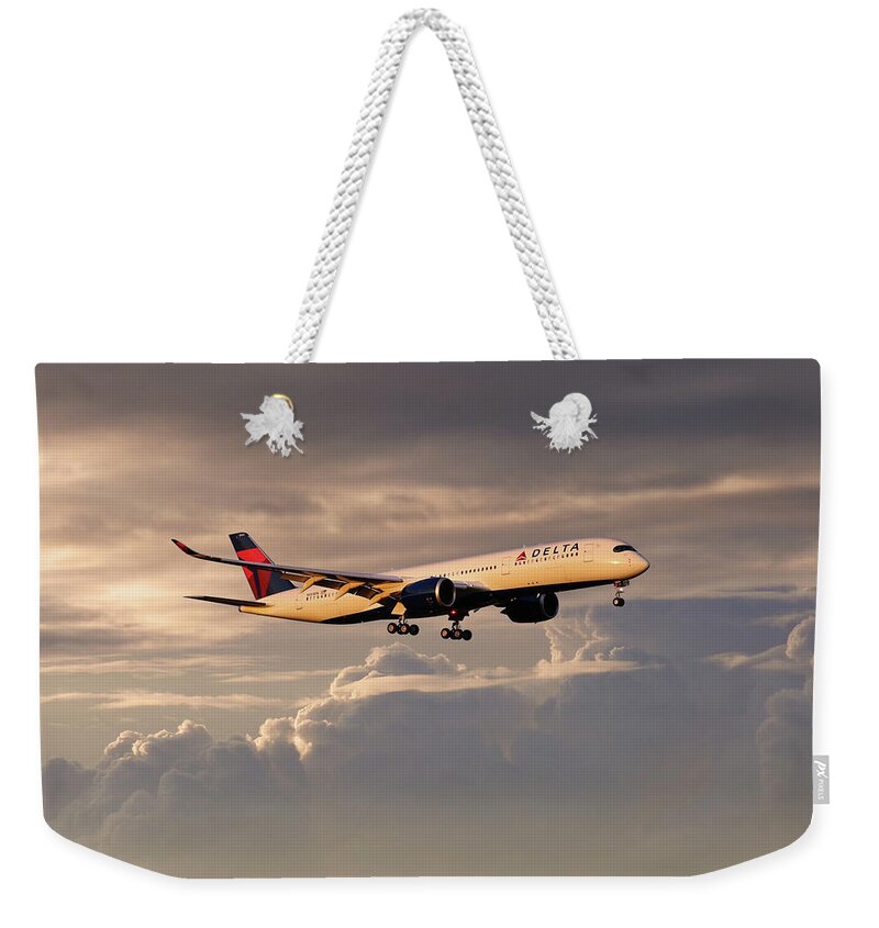Delta Air Lines Weekender Tote Bag featuring the digital art Delta Air Lines - Airbus A350-941 - N503DN by Airpower Art