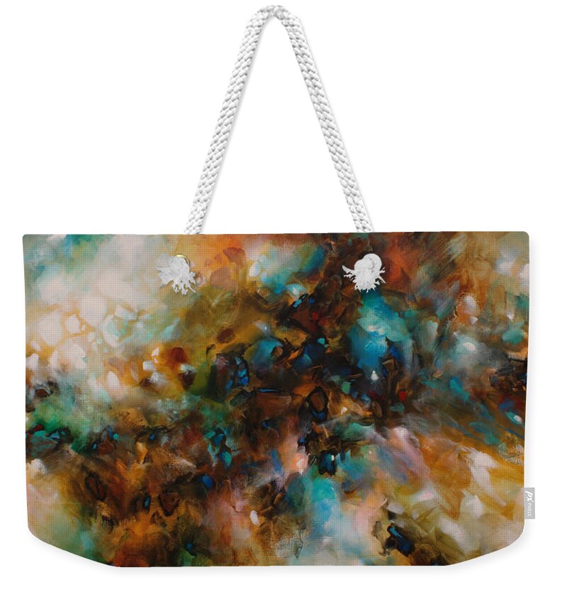 Abstract Weekender Tote Bag featuring the painting 'Deniable Space' by Michael Lang