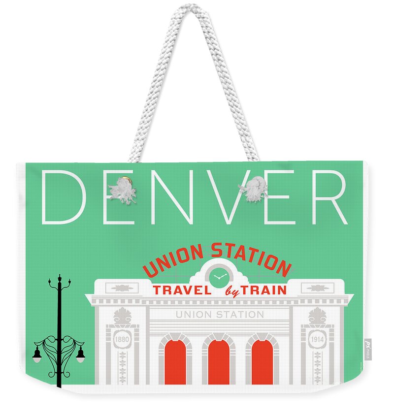 Denver Weekender Tote Bag featuring the digital art DENVER Union Station/Aqua by Sam Brennan