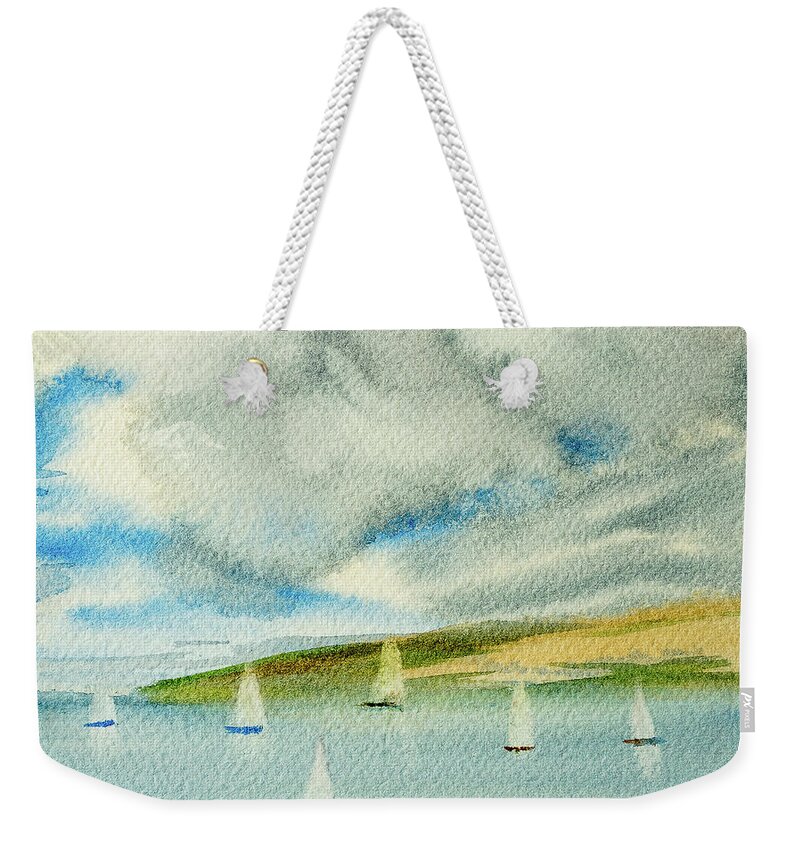 Afternoon Weekender Tote Bag featuring the painting Dark Clouds Threaten Derwent River Sailing Fleet by Dorothy Darden