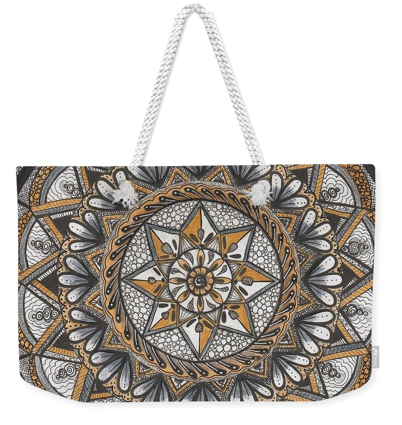 Tapestry Weekender Tote Bag featuring the drawing DES Tapestry in Gold-Grey-Black by Kathy Sheeran