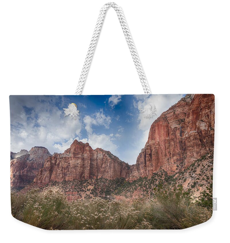 Landscape Weekender Tote Bag featuring the photograph Descent into Zion by John M Bailey