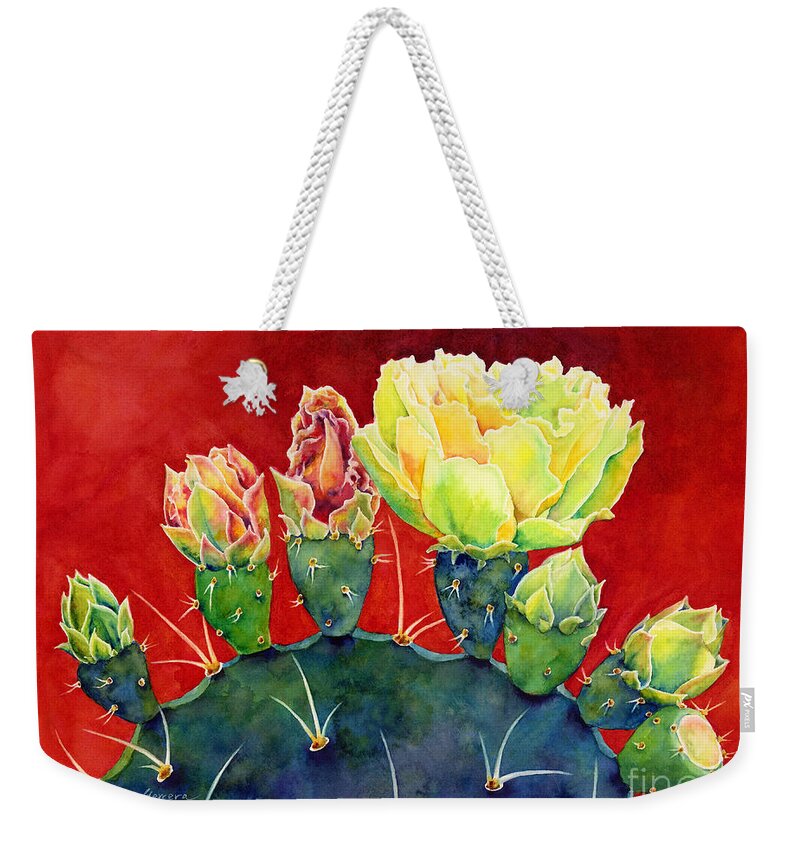 Cactus Weekender Tote Bag featuring the painting Desert Bloom 3 by Hailey E Herrera