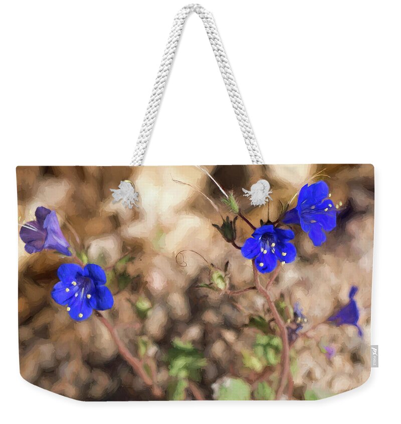 Flowers Weekender Tote Bag featuring the photograph Desert Blue Bells at Joshua tree National Park by Penny Lisowski