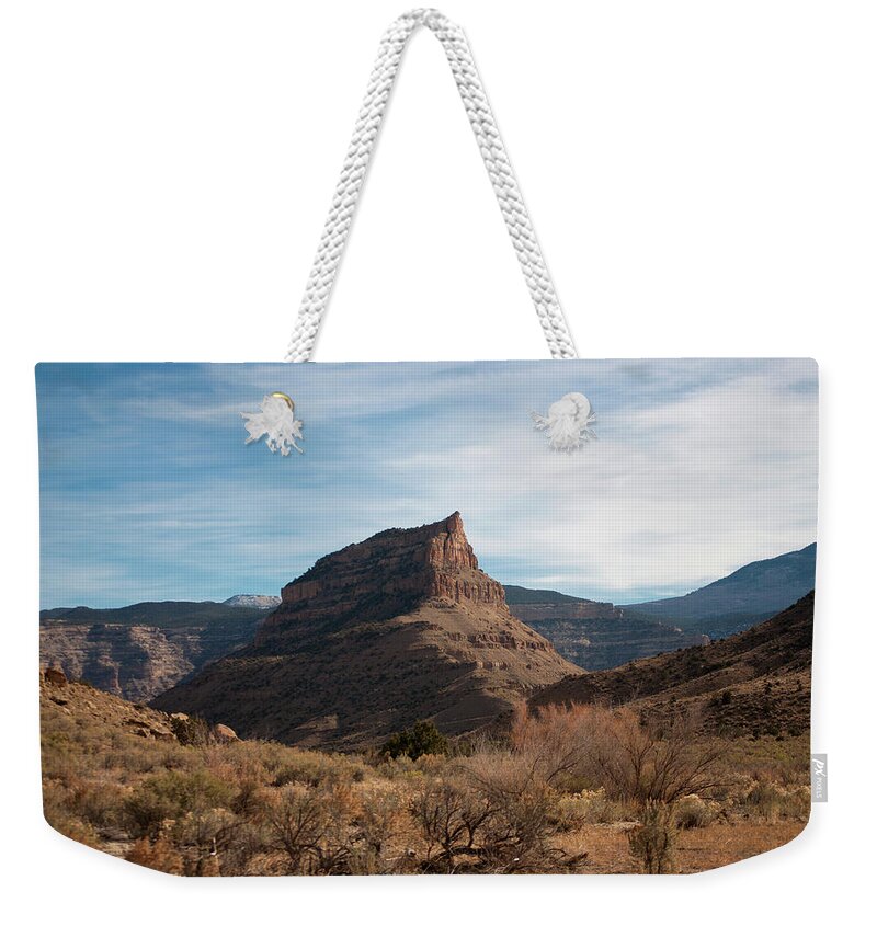 Desert Weekender Tote Bag featuring the photograph Desert Butte by Julia McHugh