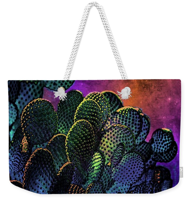 Southwest Weekender Tote Bag featuring the mixed media Desert Cactus Starlight by Barbara Chichester