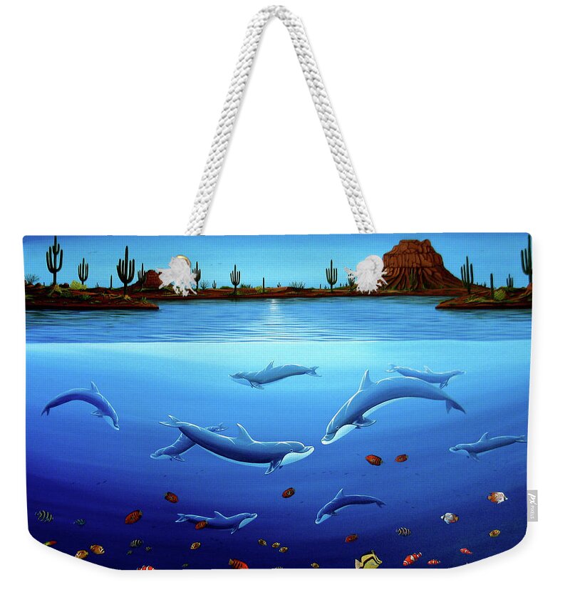 Ocean Weekender Tote Bag featuring the painting Desert Dolphins by Lance Headlee