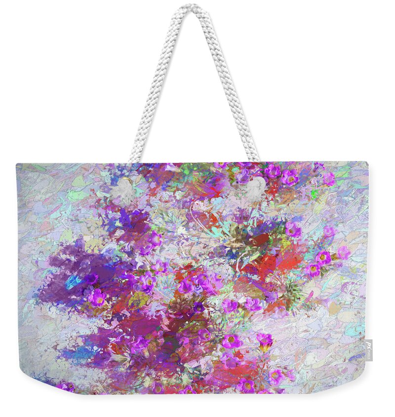 Flowers Weekender Tote Bag featuring the painting Desert Flowers Abstract 3 by Penny Lisowski