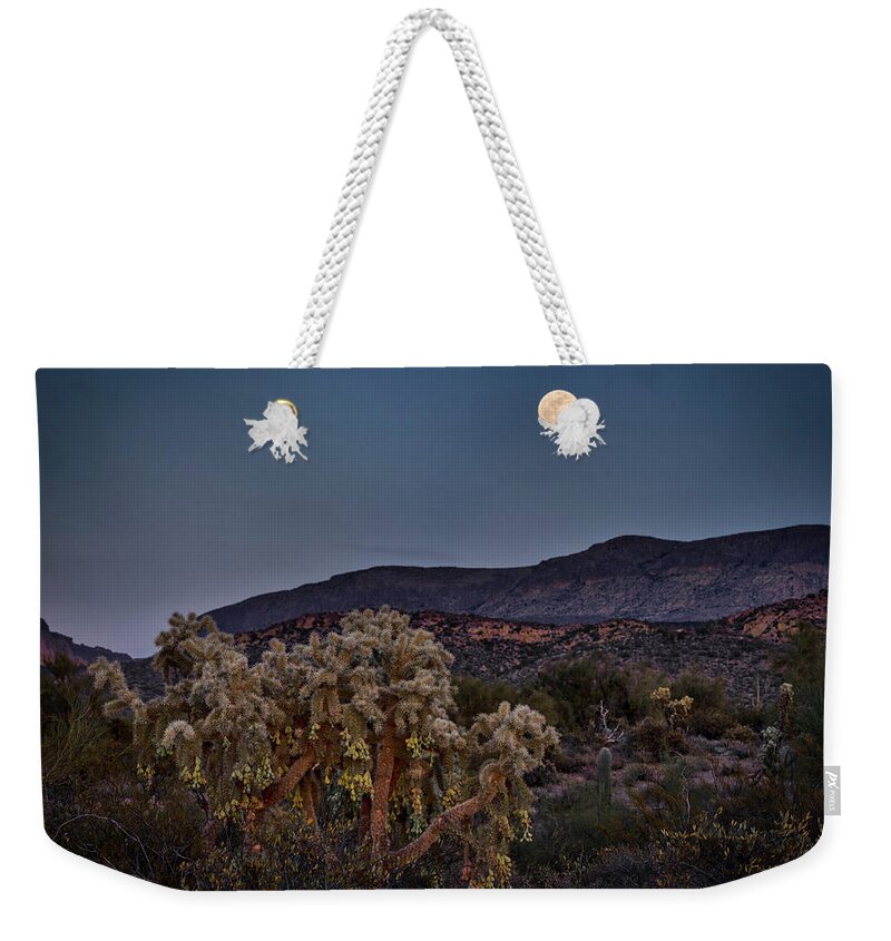 Blue Moon Weekender Tote Bag featuring the photograph Desert Moonlight by Saija Lehtonen