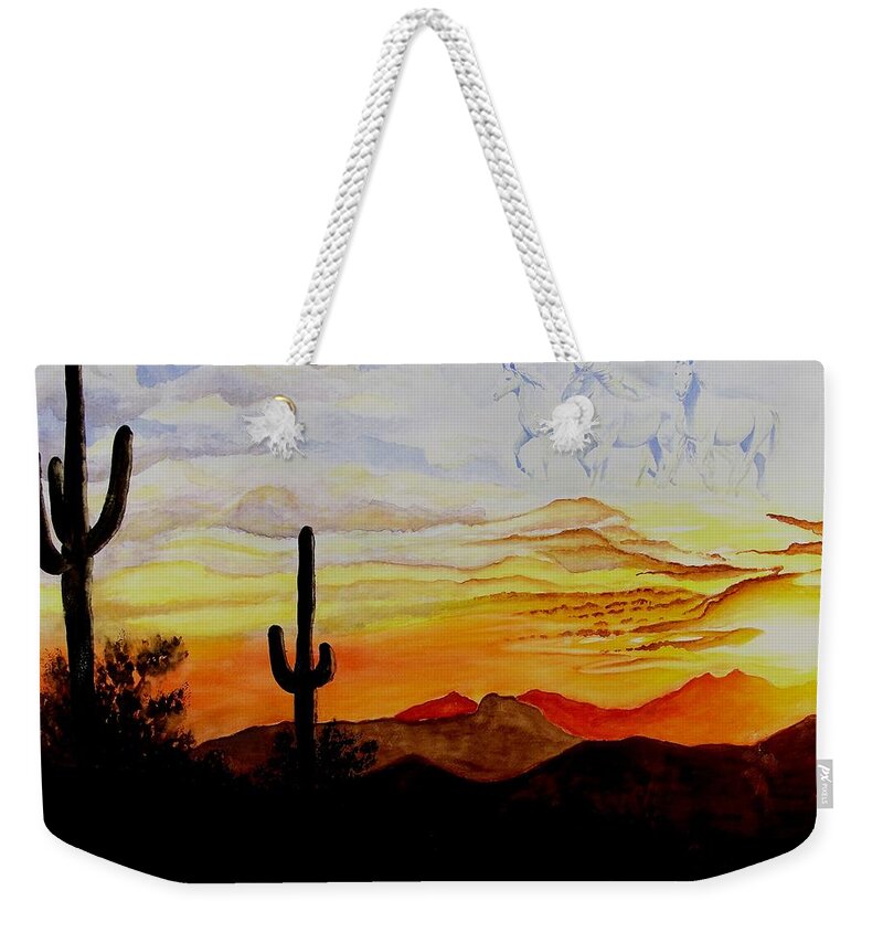 Horses Weekender Tote Bag featuring the painting Desert Mustangs by Jimmy Smith