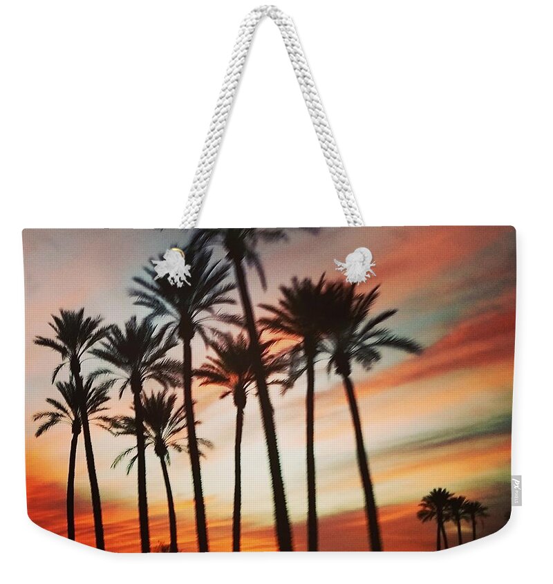 Palm Trees Weekender Tote Bag featuring the photograph Desert Palms Sunset by Vic Ritchey