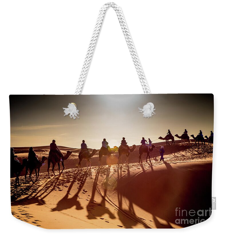 Morocco Weekender Tote Bag featuring the photograph Desert Shadow Caravan by Rene Triay FineArt Photos