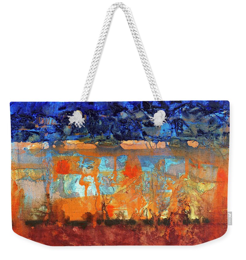 Desertscape Weekender Tote Bag featuring the painting Desert Strata by Walter Fahmy