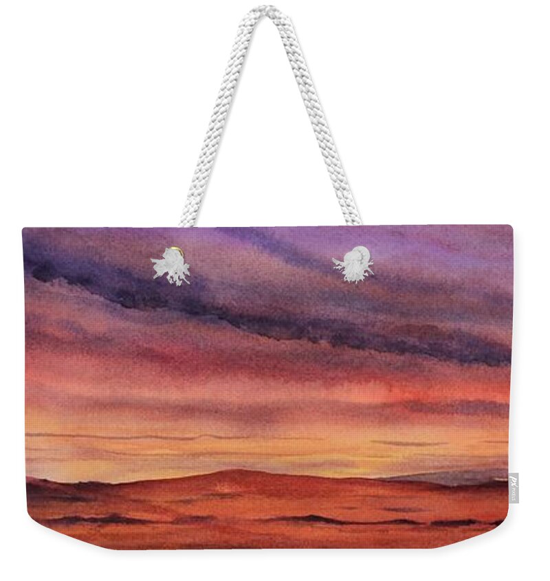 Desert Weekender Tote Bag featuring the painting Desert Sunset by Ruth Kamenev