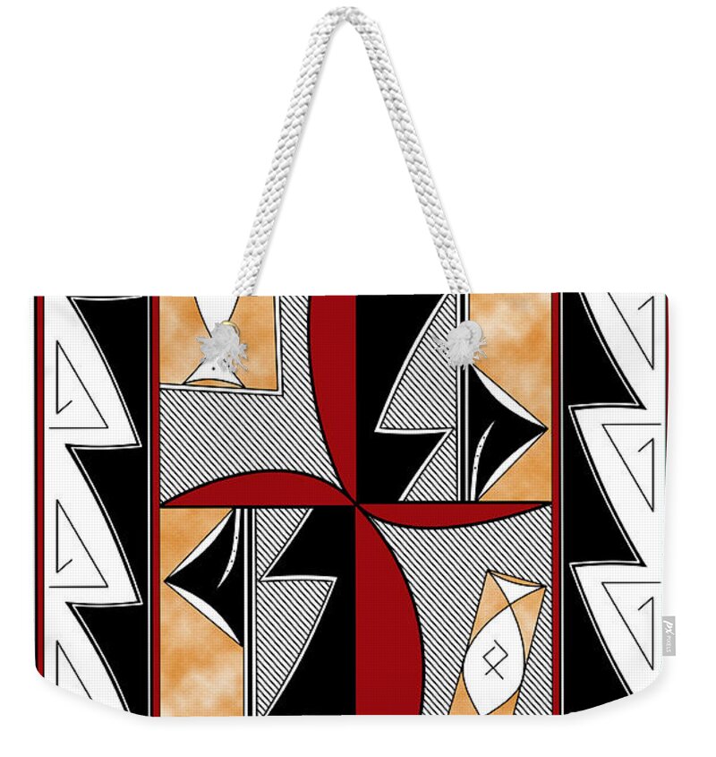 Southwest Weekender Tote Bag featuring the digital art Southwest Collection - Design One in Red by Tim Hightower