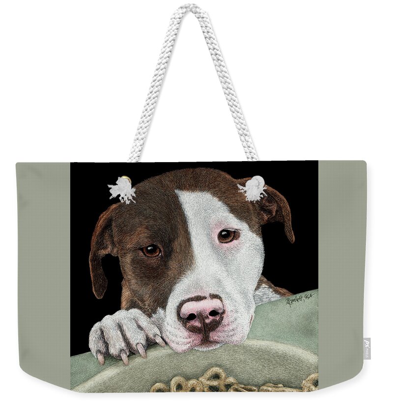 Dog Weekender Tote Bag featuring the drawing Desire by Ann Ranlett