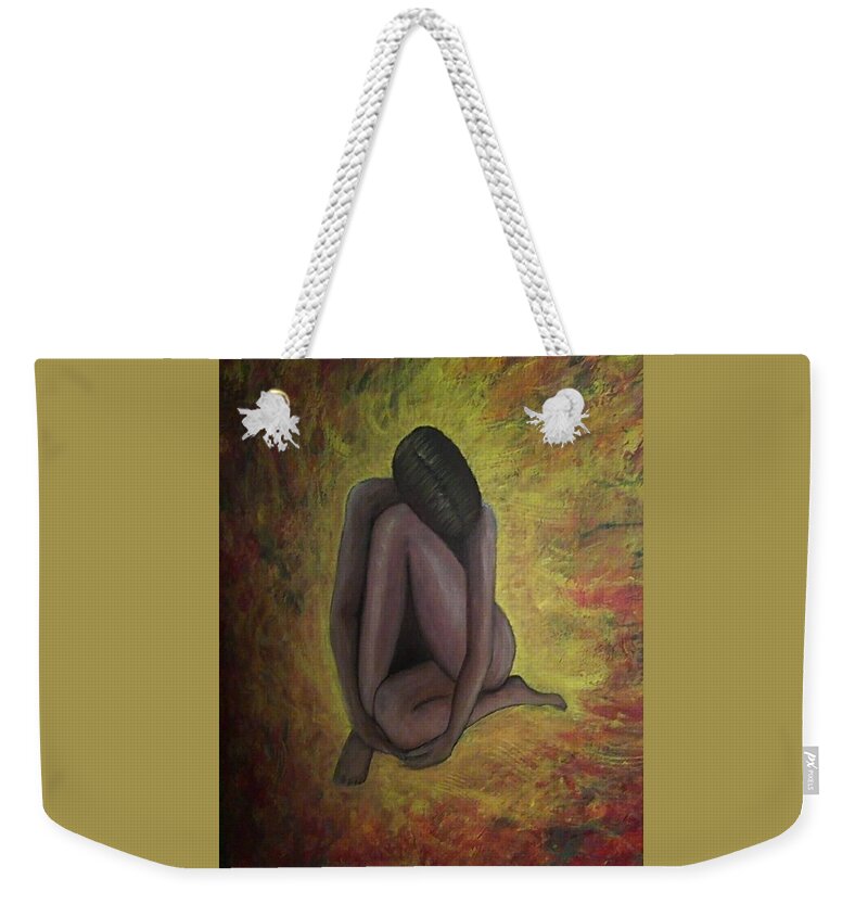 #womenwithfire #abstractartwithwoman #firewoman #coolabstractart #abstractartforsale #camvasartprints #originalartforsale #abstractartpaintings Weekender Tote Bag featuring the painting Desolation to Enlightenment by Cynthia Silverman