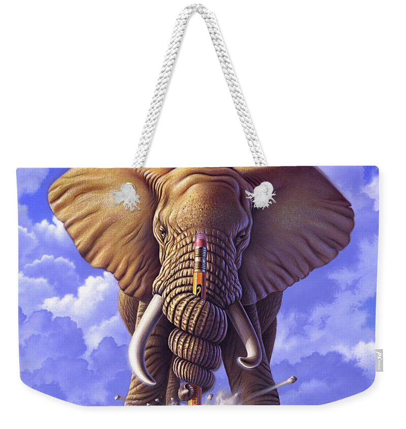 Elephant Weekender Tote Bag featuring the painting Determination by Jerry LoFaro