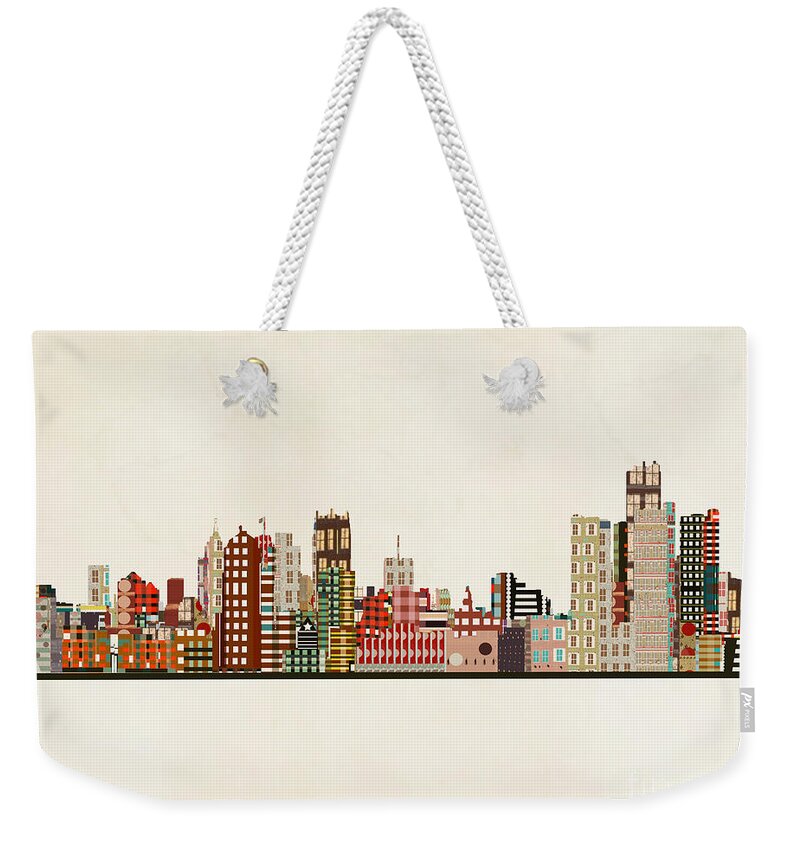 Detroit Weekender Tote Bag featuring the painting Detroit Michigan Skyline by Bri Buckley