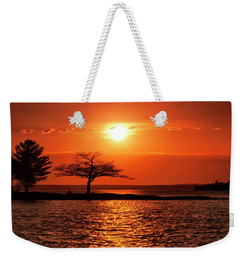 Detroit Point Weekender Tote Bag featuring the photograph Detroit Point April Sunset by Ron Wiltse