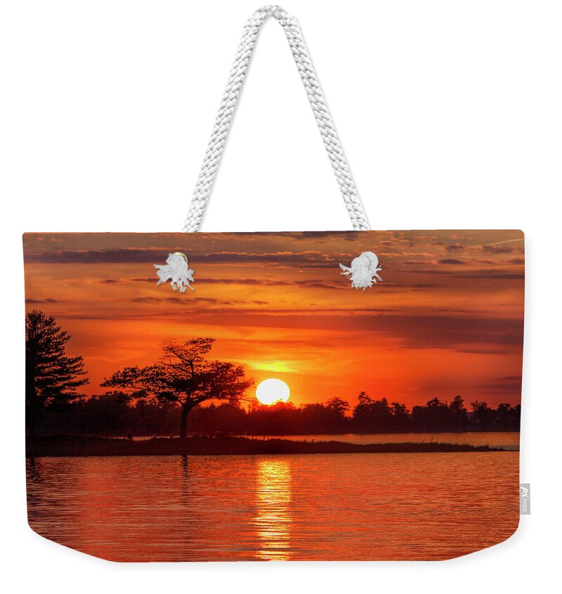 Sunset Weekender Tote Bag featuring the photograph Detroit Point June Sunset by Ron Wiltse