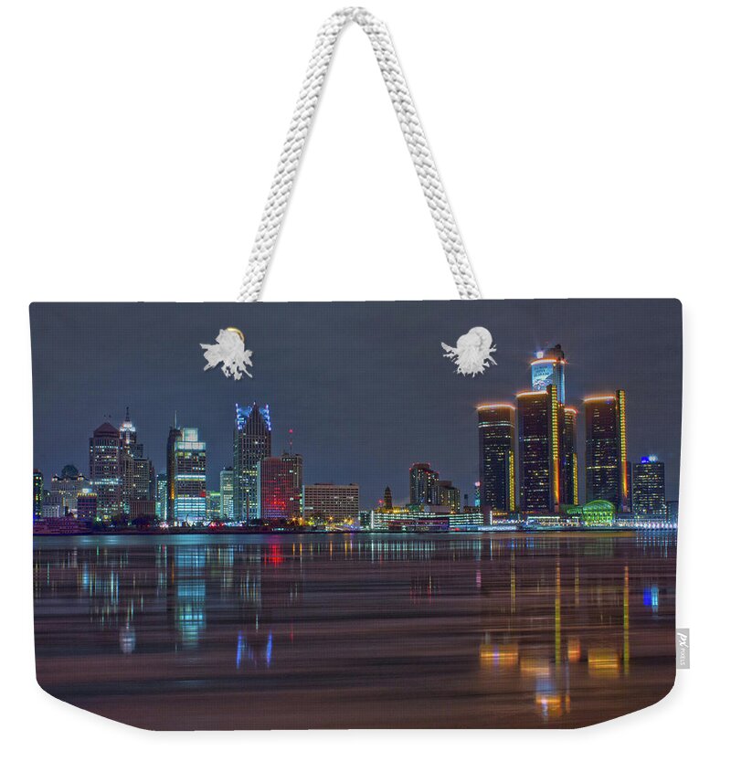 Detroit Weekender Tote Bag featuring the photograph Detroit skyline from Windsor in HDR by Jay Smith