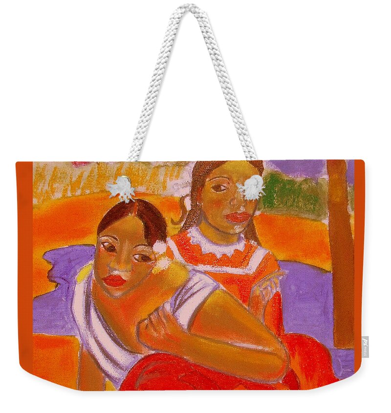 Gauguin Weekender Tote Bag featuring the painting Deux Thaitiennes Accroupiees by Rusty Gladdish