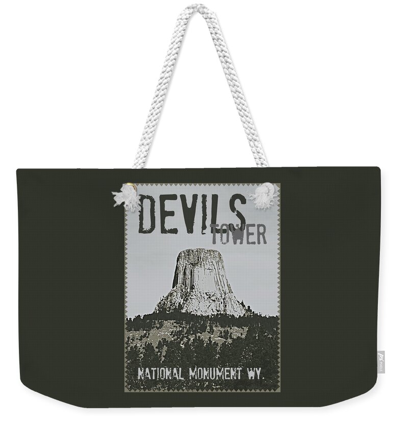 Devilstower Weekender Tote Bag featuring the digital art Devils Tower Stamp by Troy Stapek