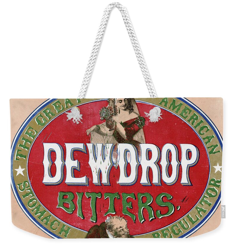 Dewdrop Weekender Tote Bag featuring the mixed media Dew Drop Bitters Vintage Product Label by Edward Fielding