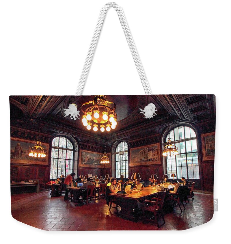 New York Public Library Weekender Tote Bag featuring the photograph DeWitt Wallace Periodical Room by Jessica Jenney