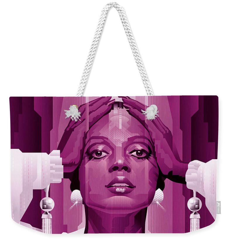 Diana Ross Weekender Tote Bag featuring the digital art Diana Ross in Magenta Monocrome by Garth Glazier