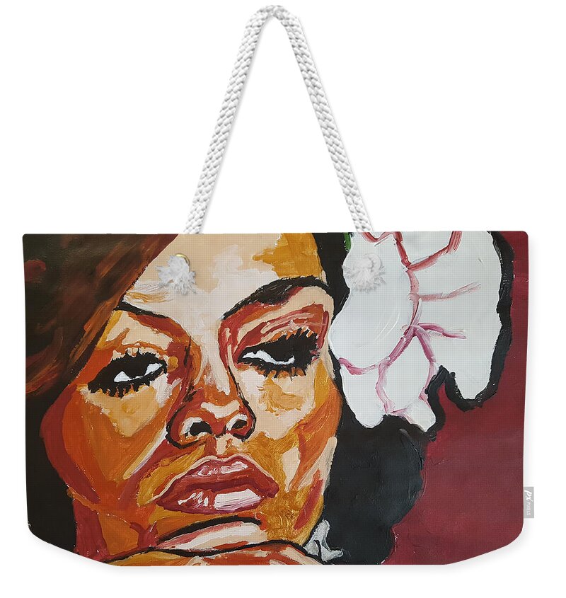 Diana Ross Weekender Tote Bag featuring the painting Diana Ross by Rachel Natalie Rawlins