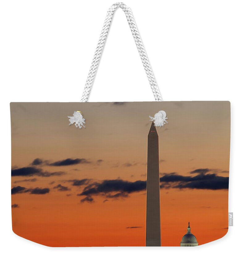 Metro Weekender Tote Bag featuring the digital art Digital Liquid - Monuments at Sunrise by Metro DC Photography
