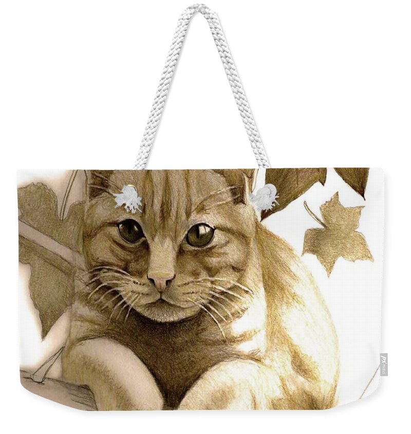 Cat Weekender Tote Bag featuring the digital art Digitally Enhanced Cat Image by Tim Ernst