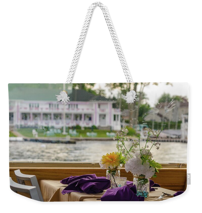 Miss Lotta Weekender Tote Bag featuring the photograph Dining Aboard the Miss Lotta by Maureen E Ritter