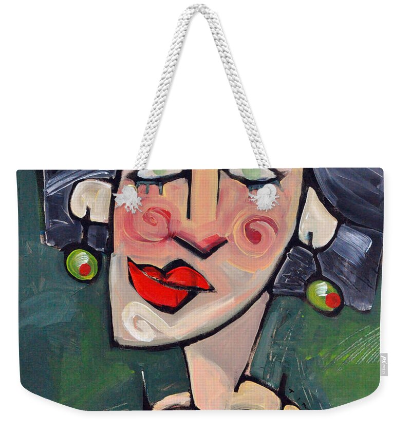 Martini Weekender Tote Bag featuring the painting Dirty With Two Olives by Tim Nyberg