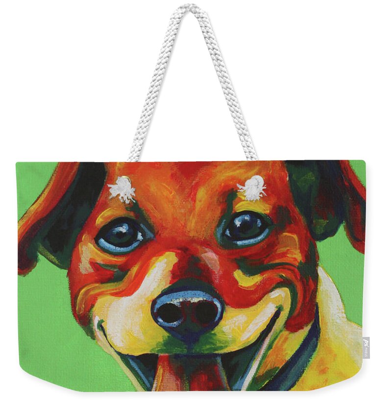 Dog Weekender Tote Bag featuring the painting Disco by Sara Becker