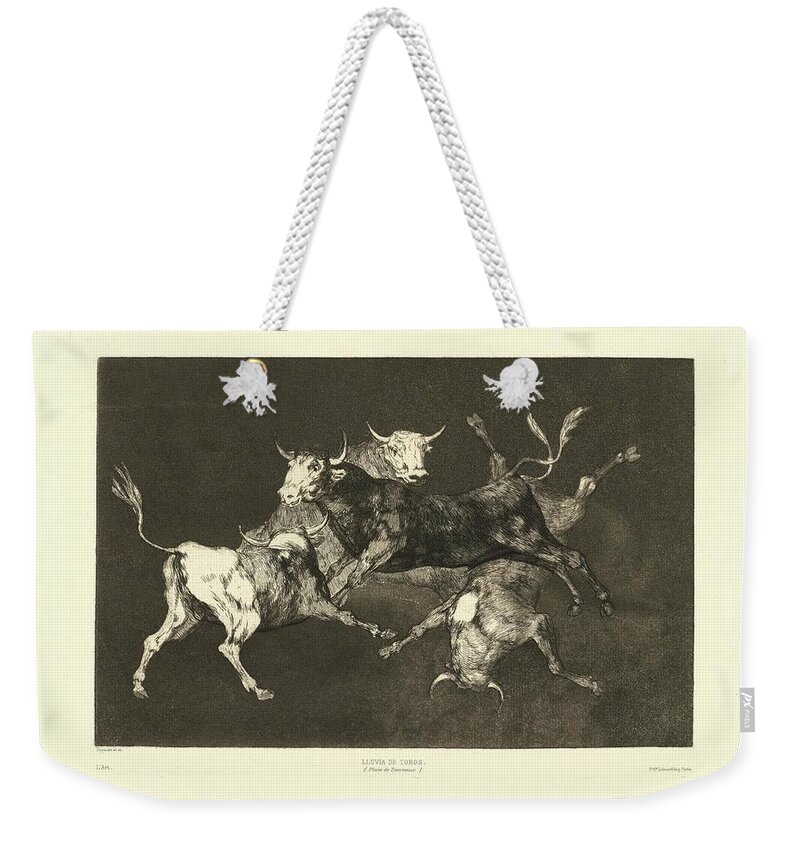 Goya Weekender Tote Bag featuring the painting Disparate de Tontos by MotionAge Designs