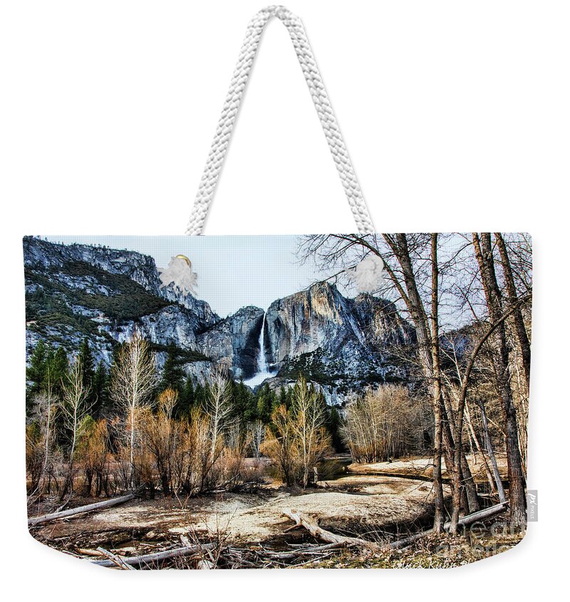 Yosemite Weekender Tote Bag featuring the photograph Distance Falls by Chuck Kuhn