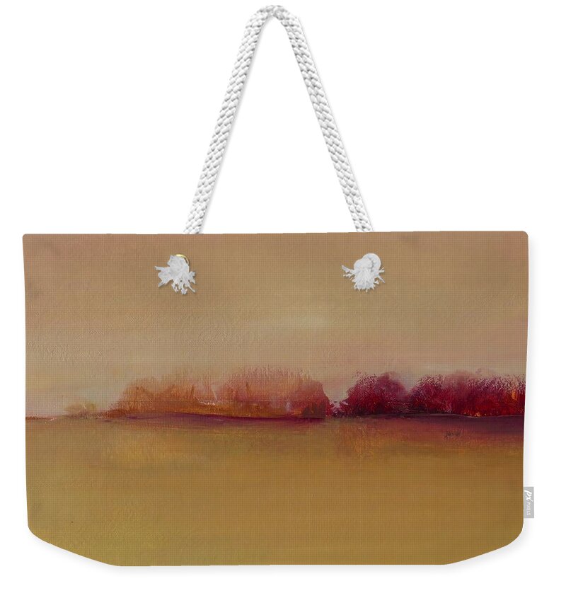 Landscape Weekender Tote Bag featuring the painting Distant Red Trees by Michelle Abrams